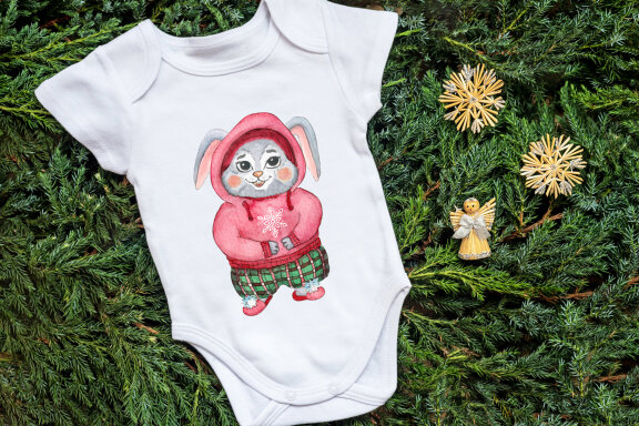 Cute Watercolor Bunny in Christmas Suits