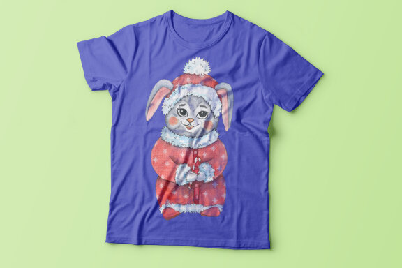 Cute Watercolor Bunny in Christmas Suits