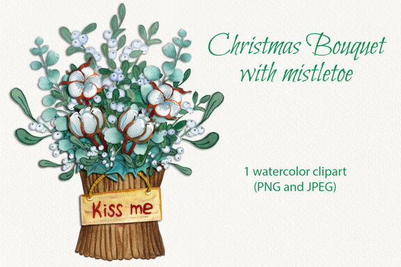 Watercolor Christmas Mistletoes Bouquet