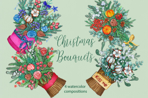 Set of Four Christmas Bouquets