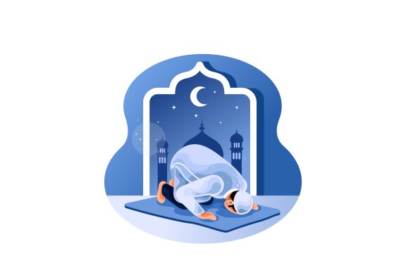 Muslim is praying at night in Mosque