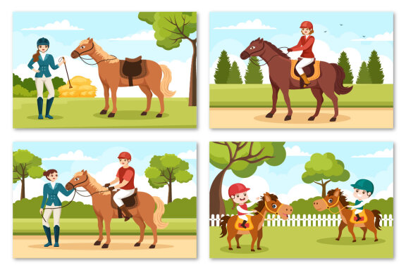 13 Equestrian Sport Horse Trainer Illustration