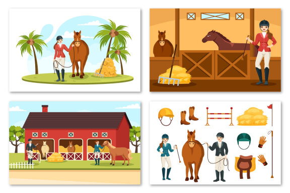 13 Equestrian Sport Horse Trainer Illustration
