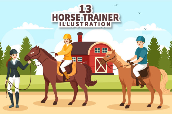 13 Equestrian Sport Horse Trainer Illustration