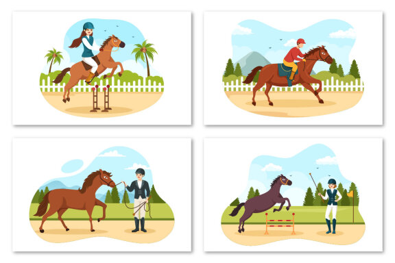 13 Equestrian Sport Horse Trainer Illustration