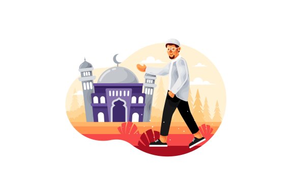Muslims walk to the mosque to pray