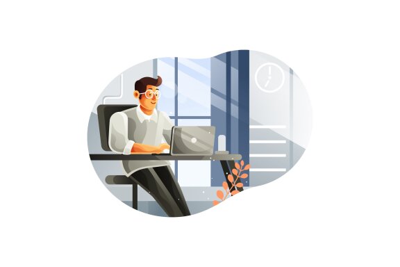 Businessman working on a laptop computer at his office - Free illustration
