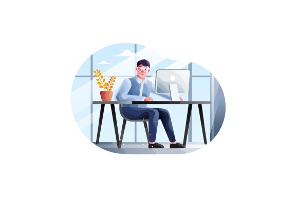 Businessman works in his office with a computer