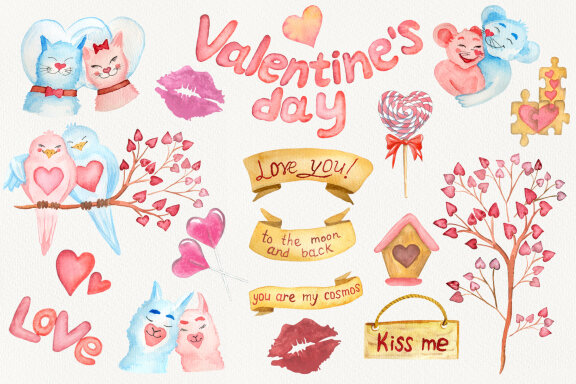 Valentine's Day Watercolor Cliparts