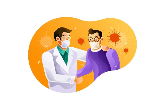Doctors and coronavirus patients use masks