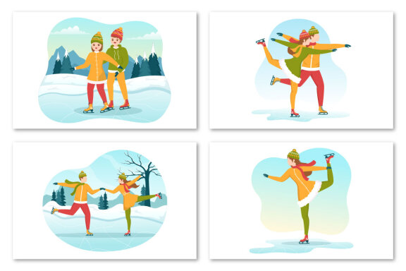 12 Skating on Ice Rink Illustration