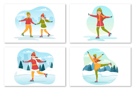 12 Skating on Ice Rink Illustration