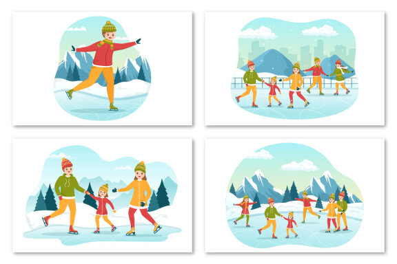 12 Skating on Ice Rink Illustration