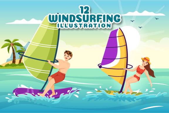 12 Windsurfing Sport Illustration