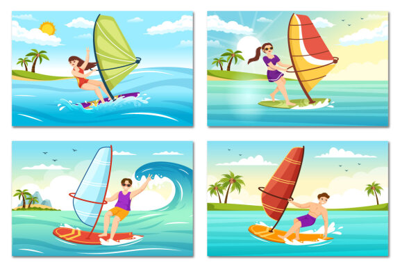 12 Windsurfing Sport Illustration