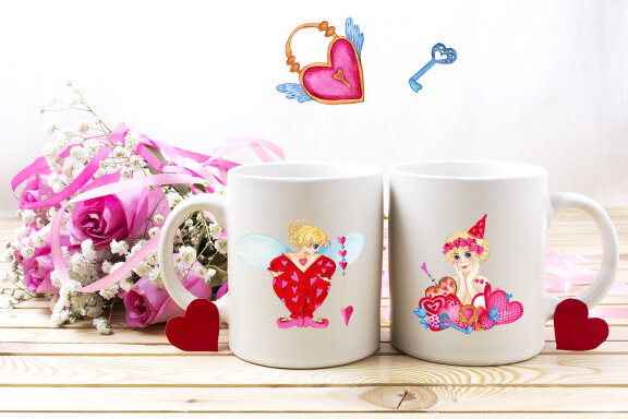 Fairies valentines day watercolor clipart