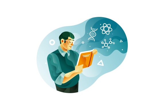 A man reading a science book Illustration