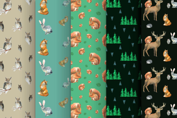 Forest Animals Watercolor Patterns
