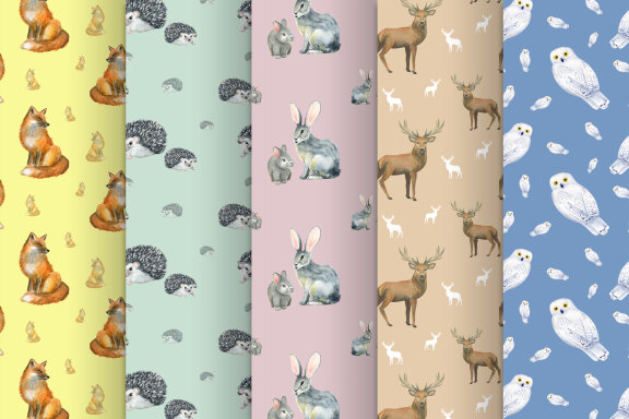 Forest Animals Watercolor Patterns