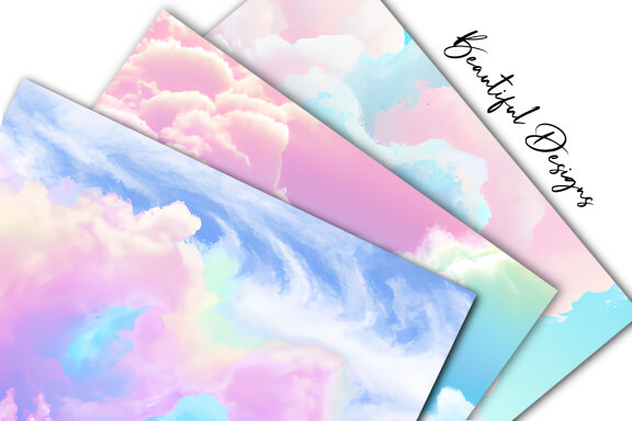 Watercolor Cotton Candy Sky Digital Paper