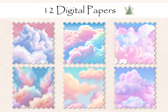 Watercolor Cotton Candy Sky Digital Paper