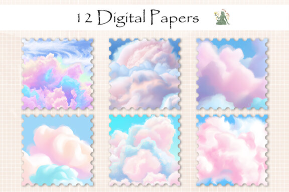 Watercolor Cotton Candy Sky Digital Paper