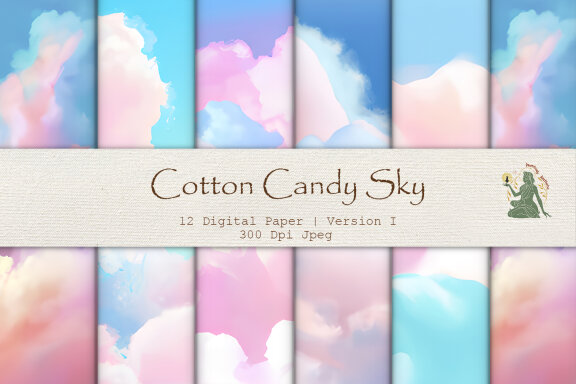Watercolor Cotton Candy Sky Digital Paper