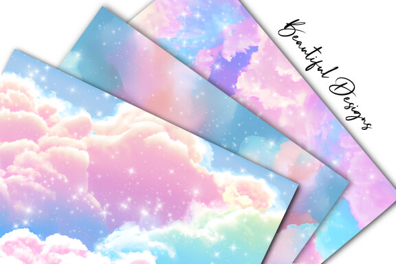 Watercolor Cotton Candy Sky Digital Paper V2