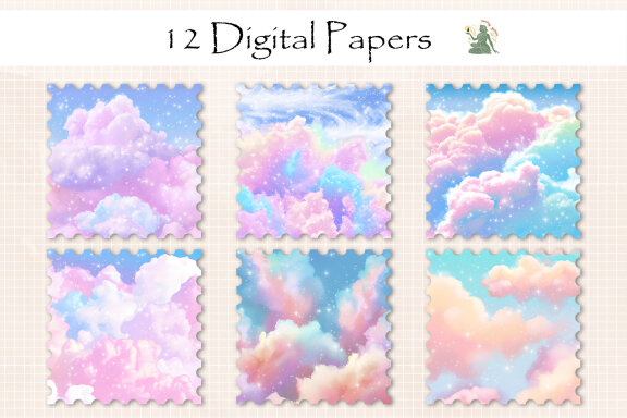 Watercolor Cotton Candy Sky Digital Paper V2