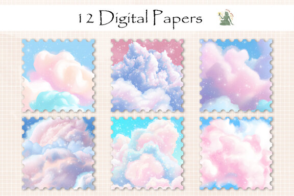 Watercolor Cotton Candy Sky Digital Paper V2