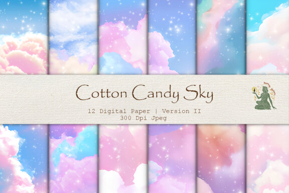 Watercolor Cotton Candy Sky Digital Paper V2