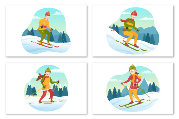 13 Ski Winter Sport Activities Illustration