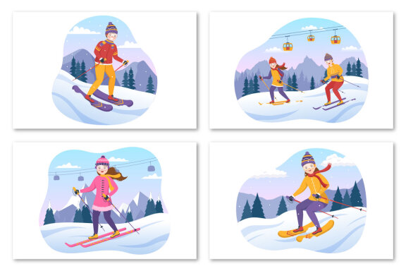 13 Ski Winter Sport Activities Illustration