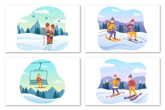 13 Ski Winter Sport Activities Illustration