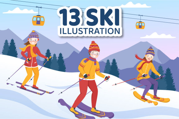 13 Ski Winter Sport Activities Illustration
