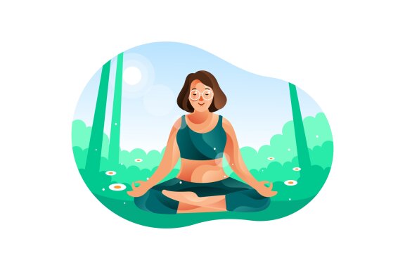 Woman meditating in nature with yoga position