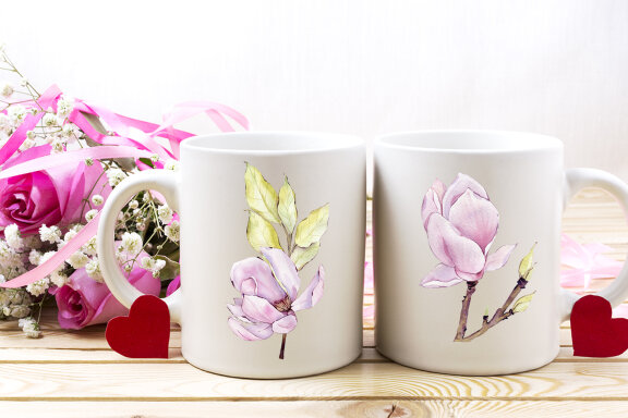 Watercolor pink magnolia flowers clipart Romantic bouquet