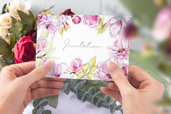Watercolor pink magnolia flowers clipart Romantic bouquet