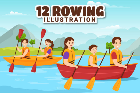 12 Rowing Sport Illustration