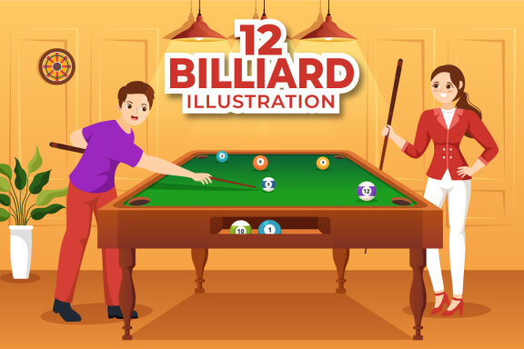 12 Billiards Game Illustration