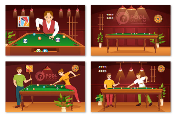 12 Billiards Game Illustration
