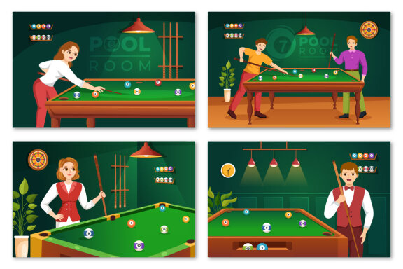 12 Billiards Game Illustration