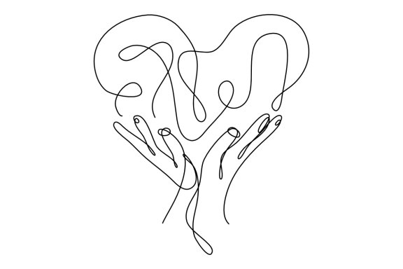 Heart Shaped Hands One Continuous Line Drawing
