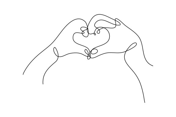 Heart Shaped Hands One Continuous Line Drawing