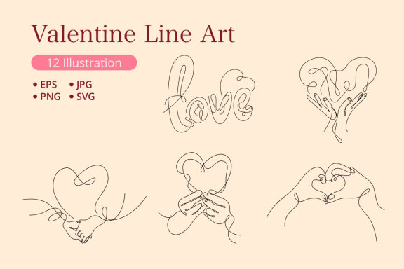 Heart Shaped Hands One Continuous Line Drawing