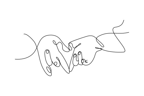 Heart Shaped Hands One Continuous Line Drawing
