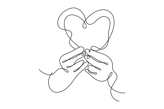 Heart Shaped Hands One Continuous Line Drawing