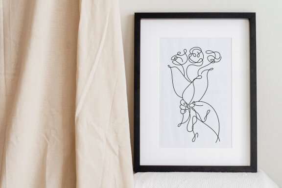 Flower Bouquet Minimalist Line Art Drawing