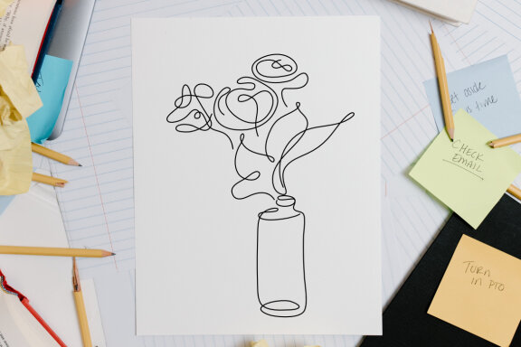 Flower Bouquet Minimalist Line Art Drawing