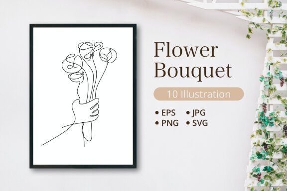 Flower Bouquet Minimalist Line Art Drawing